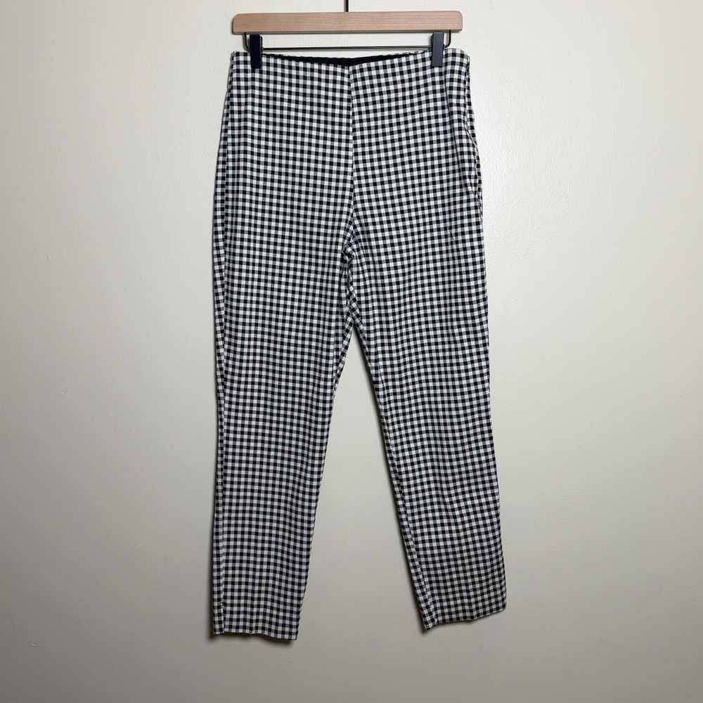 Old Navy Pixie Ankle Pants Womens 12 Black White Gingham Check Side Zip Slim Fit